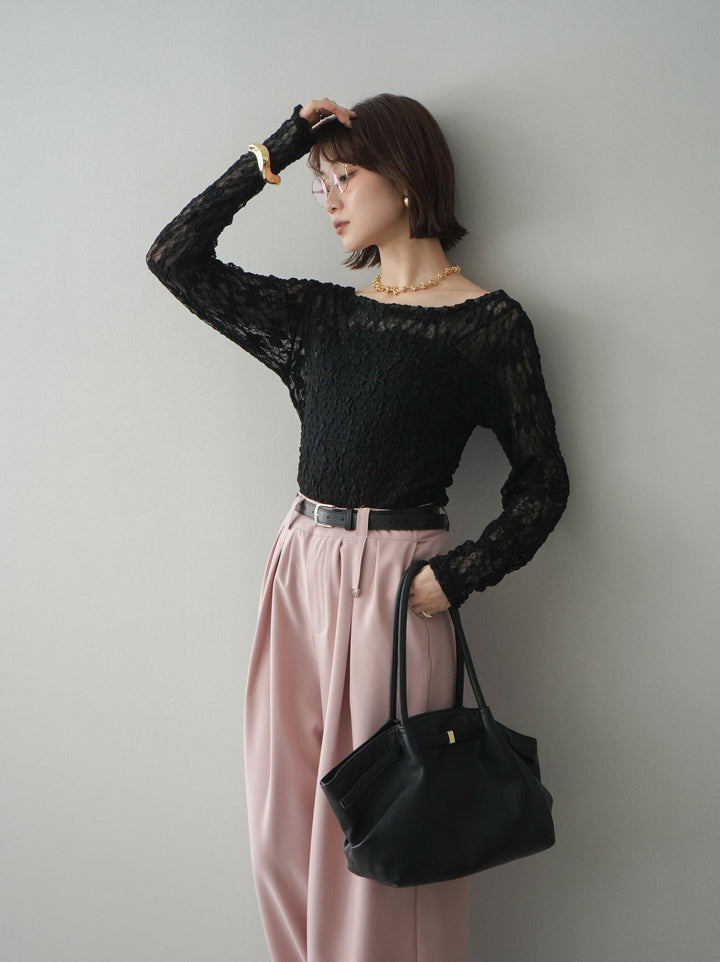 [SET]サイドギャザーレーストップス+サイドギャザーレーストップス(2set)