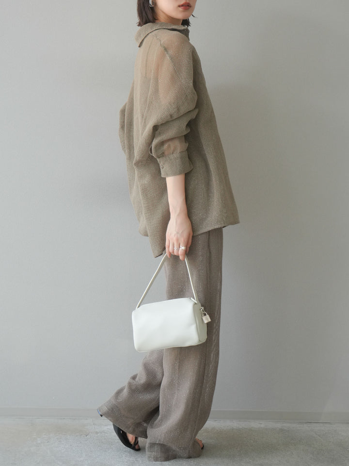 [預購] 棉金銀絲網眼休閒褲/米色