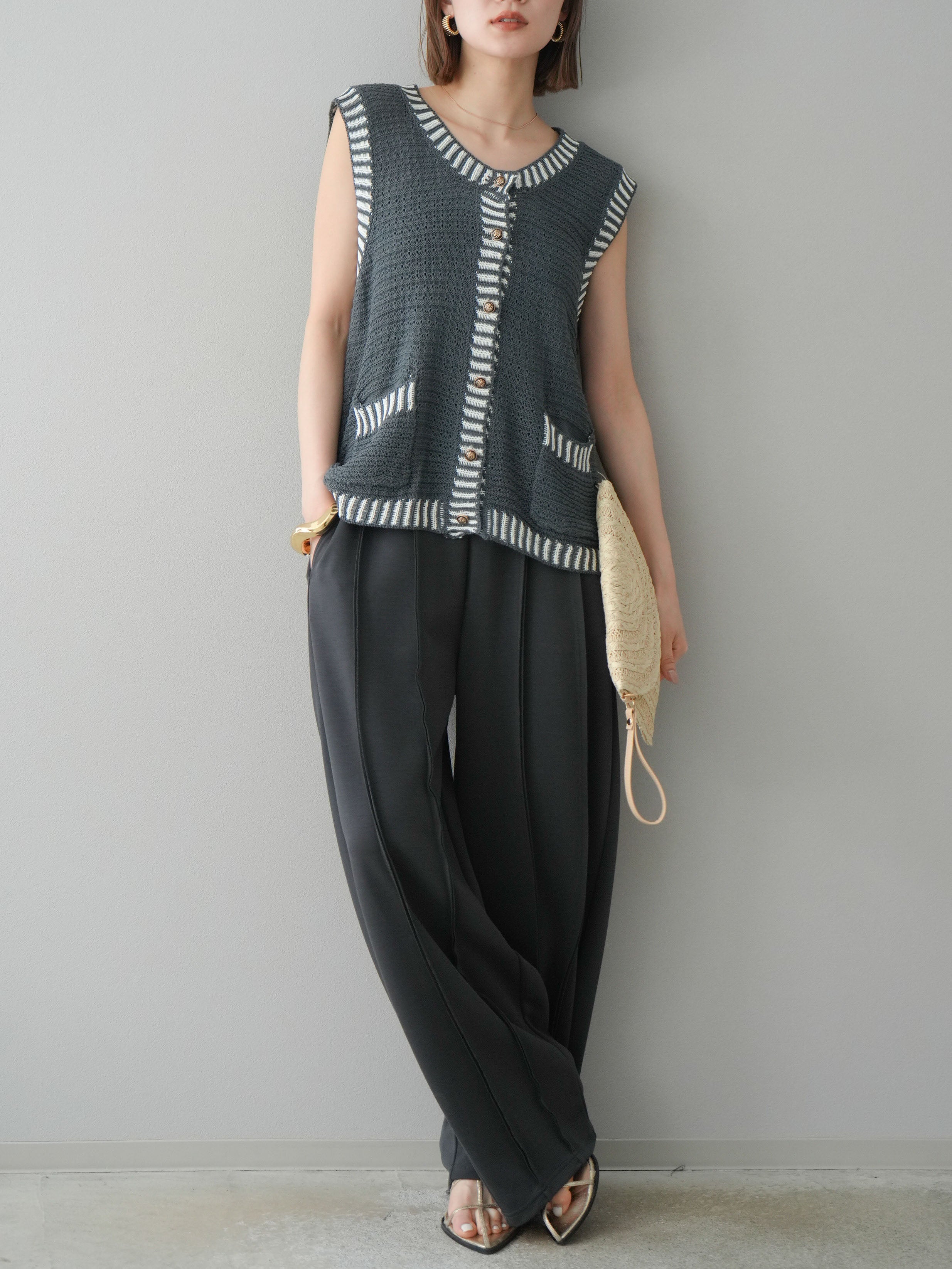 予約]ポイントラインサマーニットベスト/グレー – Lumier