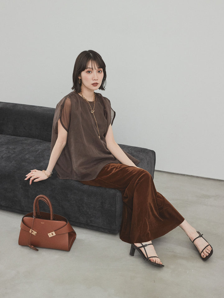 [SET] 緊湊光滑透視層疊上衣 + 天鵝絨低腰裙 (2set)