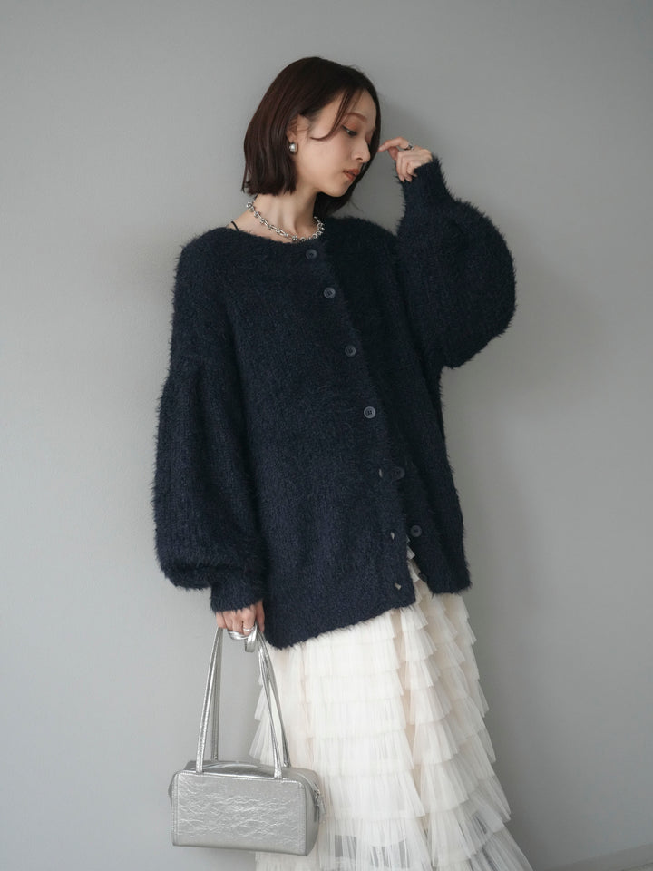 [預購] 圓領隨機毛絨開襟衫/藏青