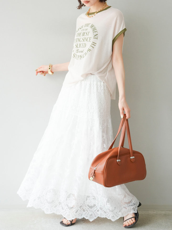 [予約]レースフレアスカート/ホワイト