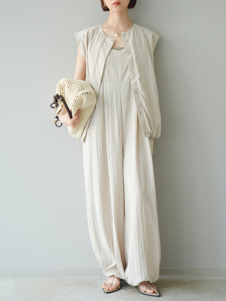 [SET]リネンライクビスチェデザインサロペット+リネンライクドロストバルーンブルゾン(2set)