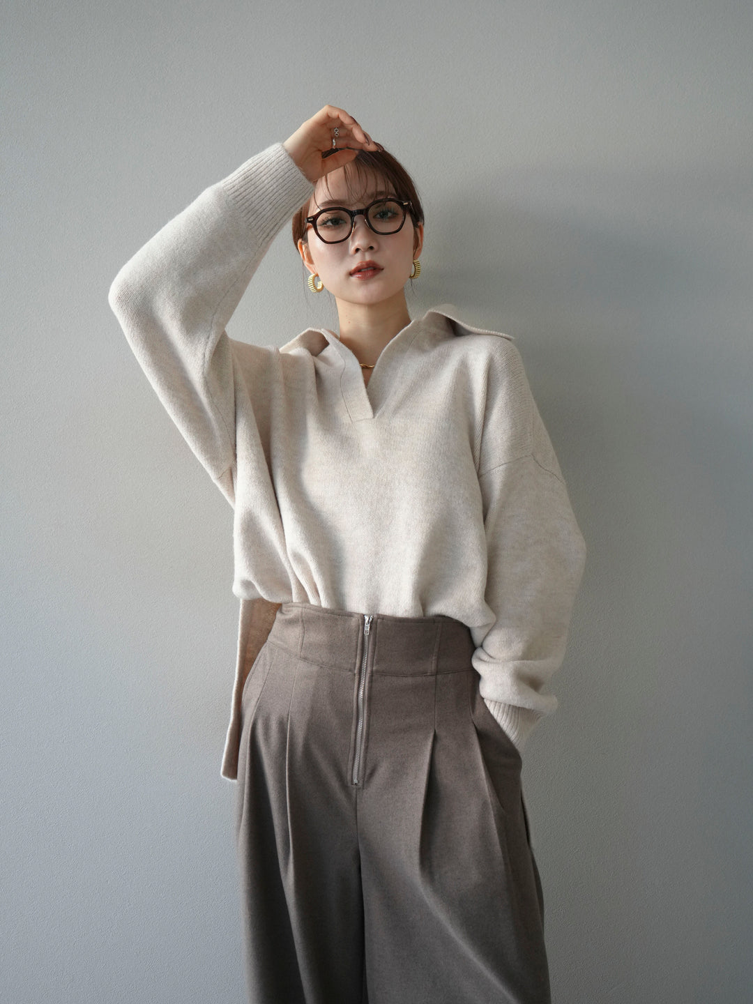 [予約]スキッパーオーバーニットプルオーバー/oatmeal