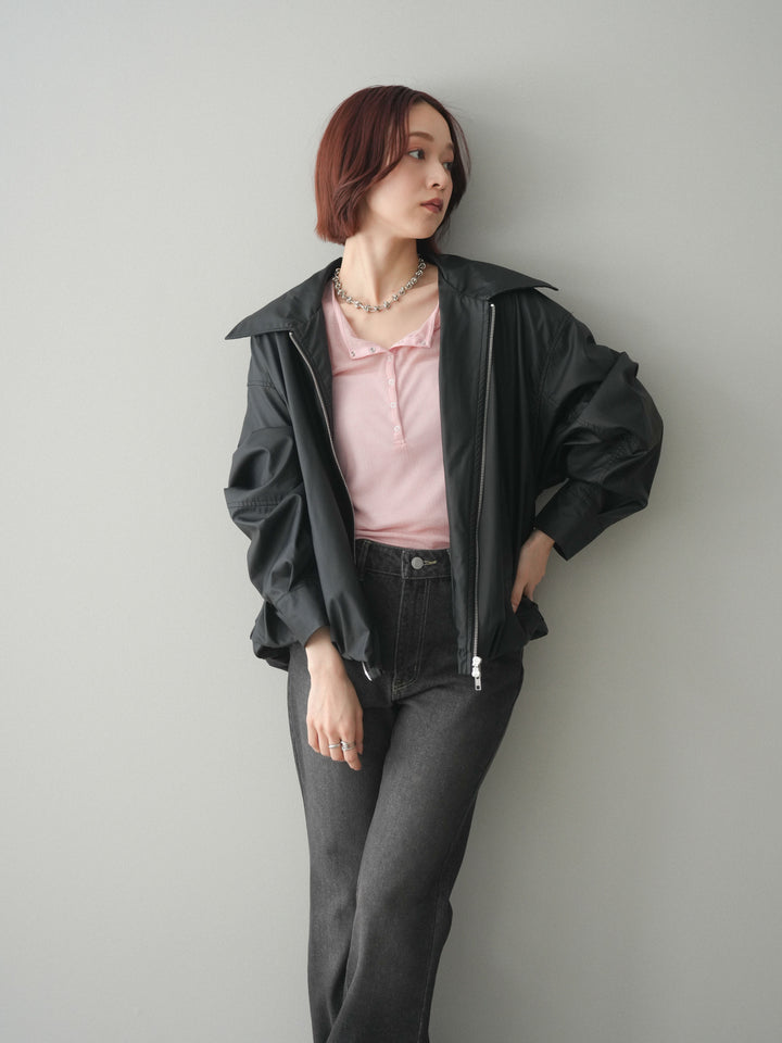 [予約]ウォッシャブルフェイクレザーバルーンジャケット/black