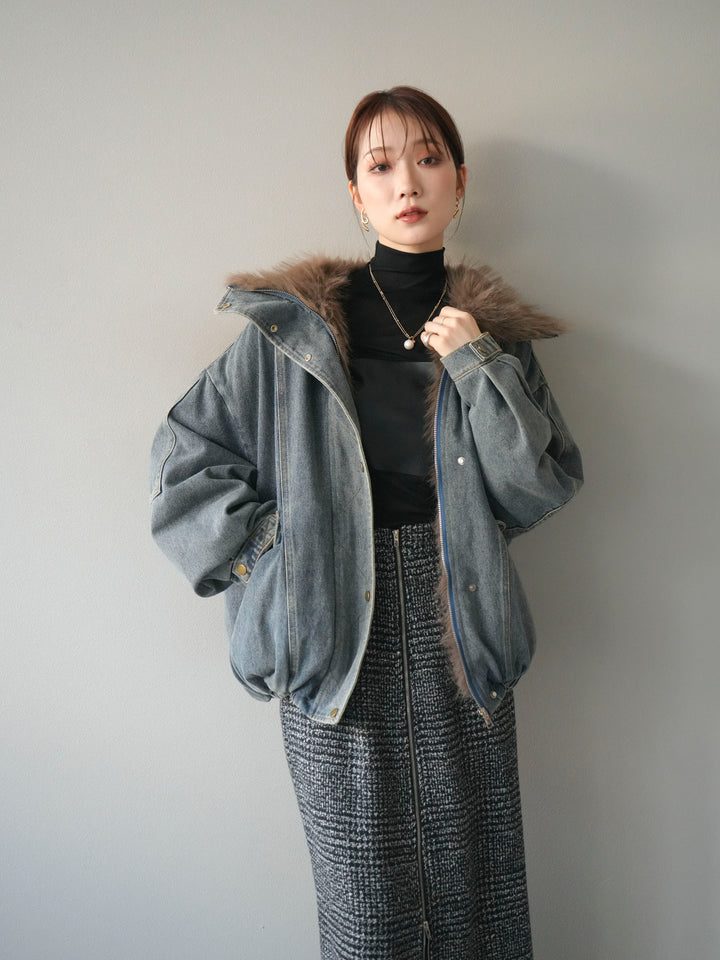 [予約]デニムxファーブルゾン/denimbrown