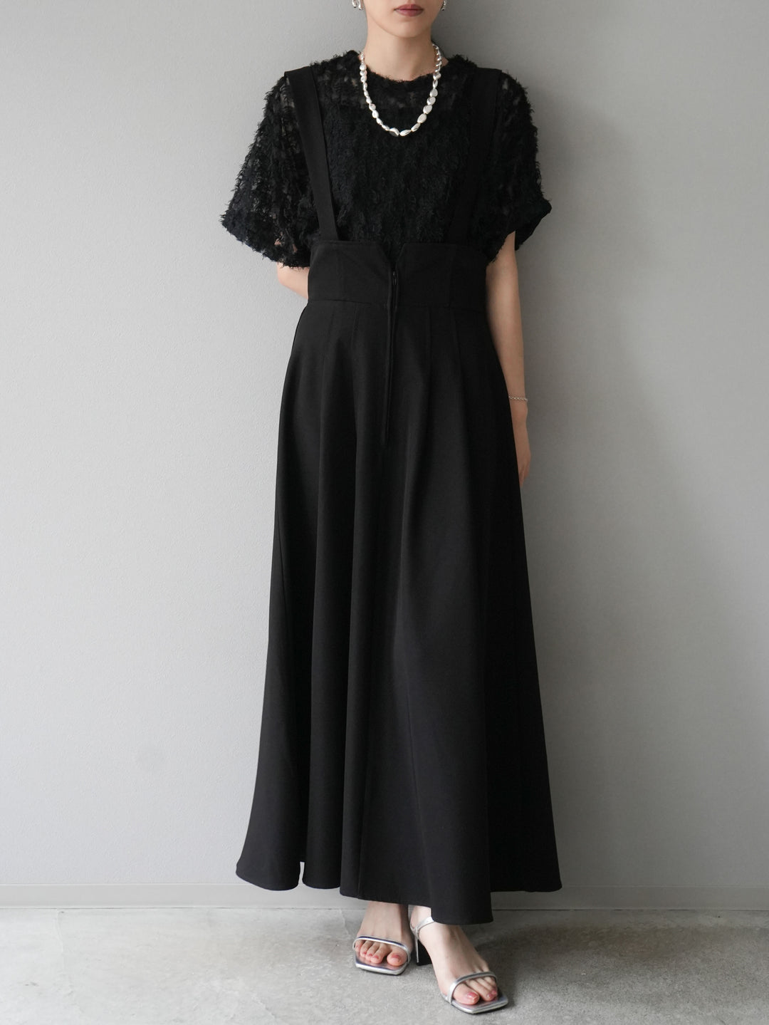 [Pre-order] Fringe Tulle 5/4 Sleeve Over Top/Black