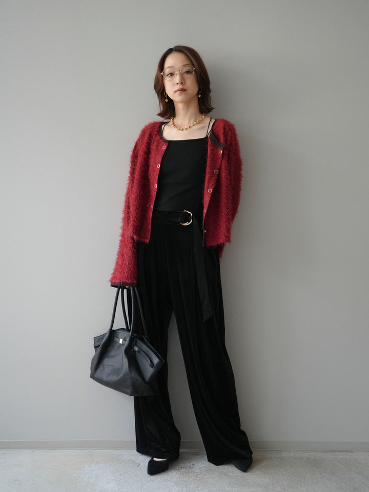 [予約]バイカラー2WAYシャギーニットカーディガン/red