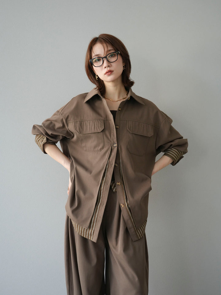 [予約]ストライプレイヤードシャツ/ブラウン