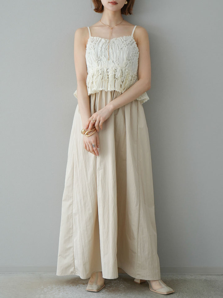 [預訂] 針織 x 塔夫綢小熊洋裝/米色