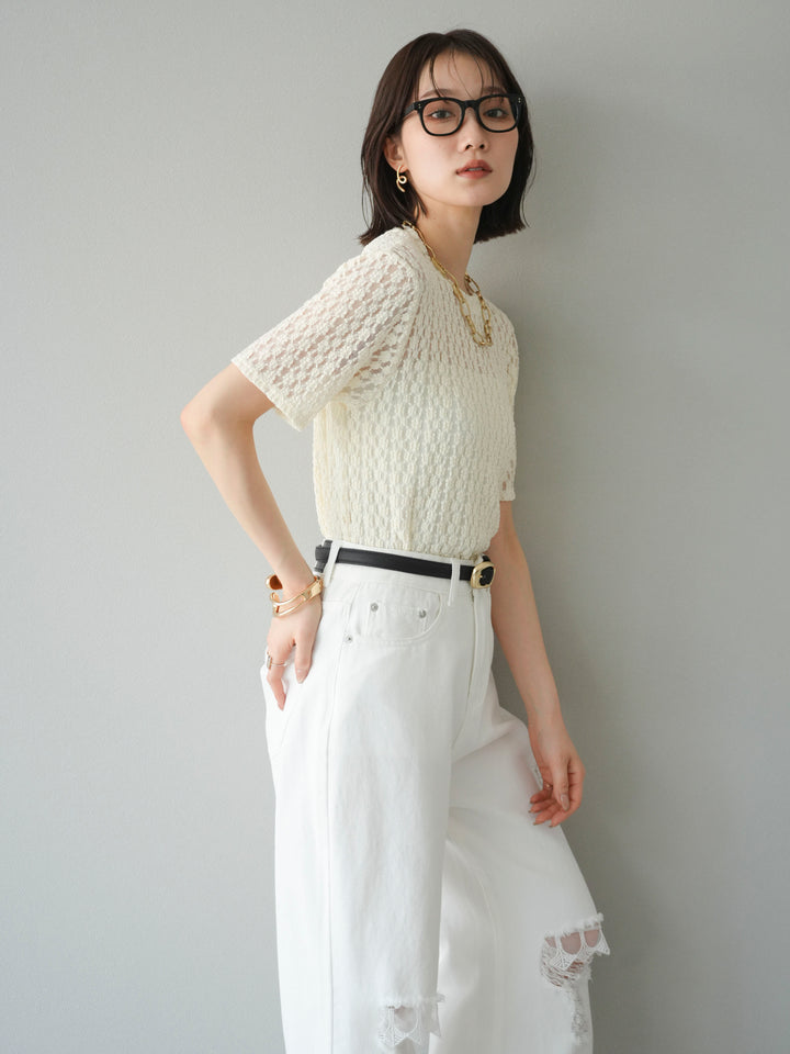 【預購】剪裁蕾絲T卹/象牙白