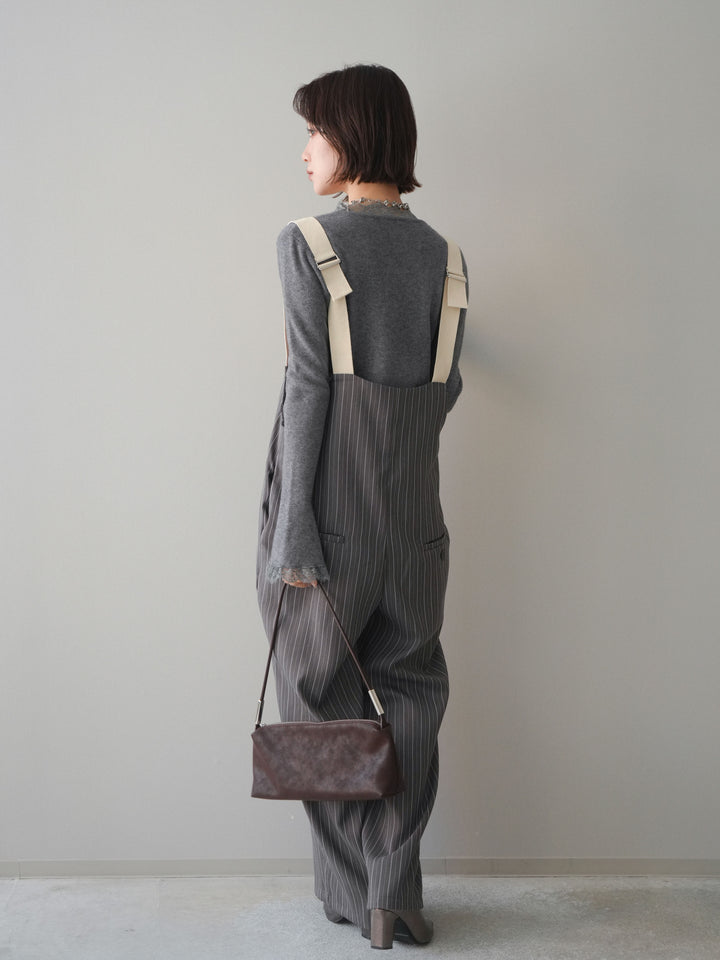 [予約]グログランテープストライプサロペット/charcoal