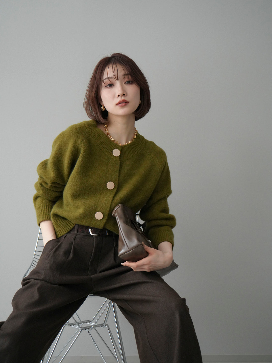 [予約]BIGボタンニットカーディガン/ green