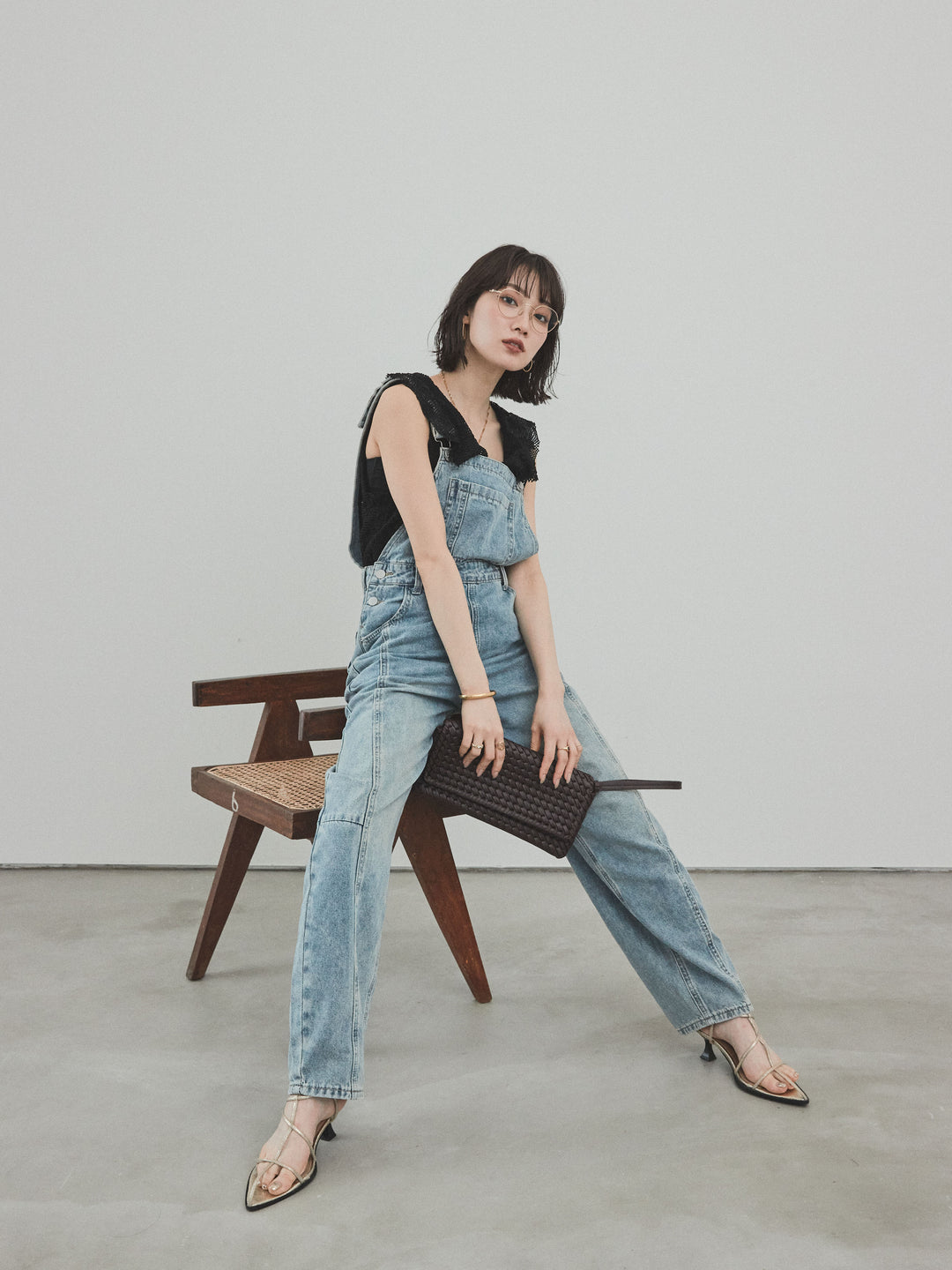 [予約]センターシームデニムサロペット /ライトブルー