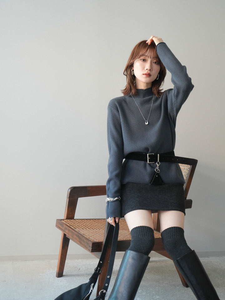 [SET]ボトルネック裾カールリブニットトップス+ボトルネック裾カールリブニットトップス(2set)