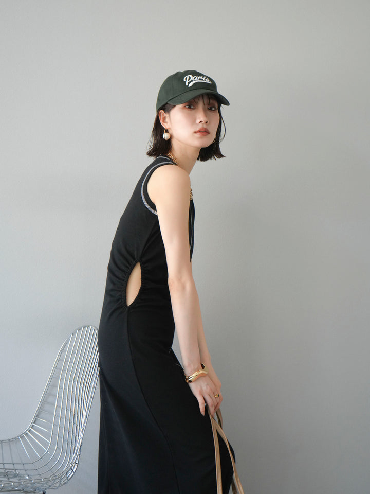 [予約]ウエストオープンステッチカットワンピース/ブラック