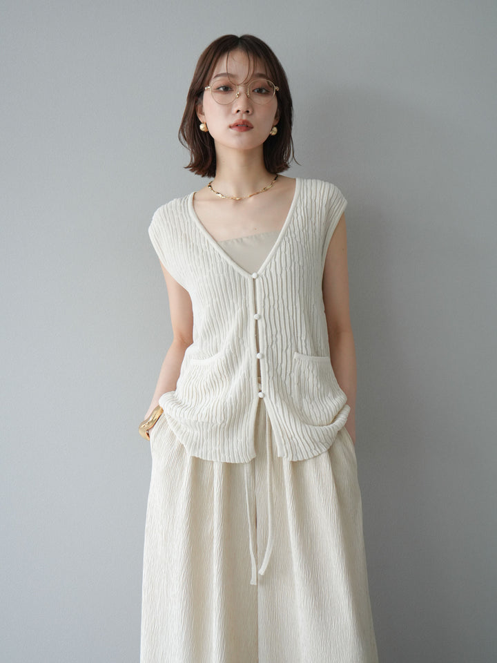 [SET] 波浪夏季針織背心+柳葉寬腿褲（2件套）