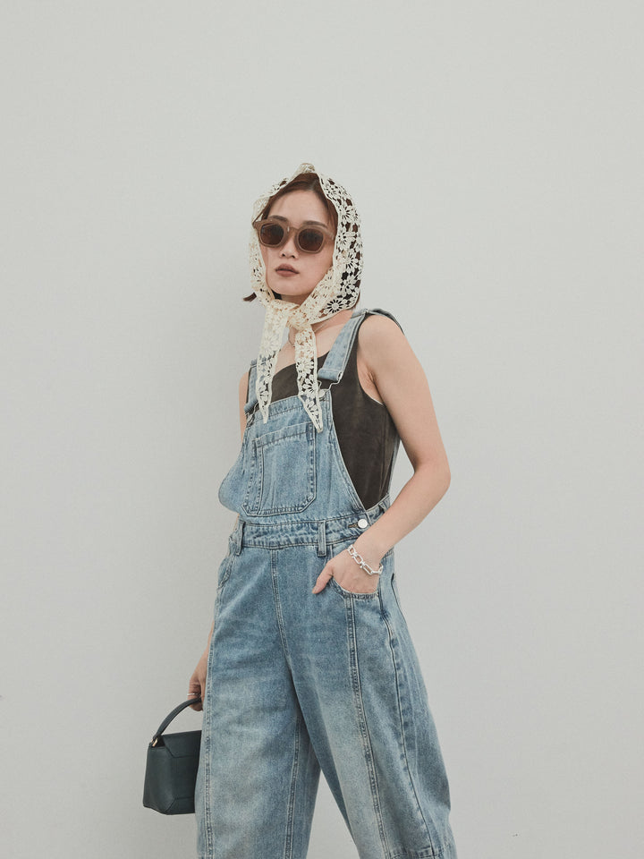 [SET]センターシームデニムサロペット +スクエアベロアタンクトップ(2set)