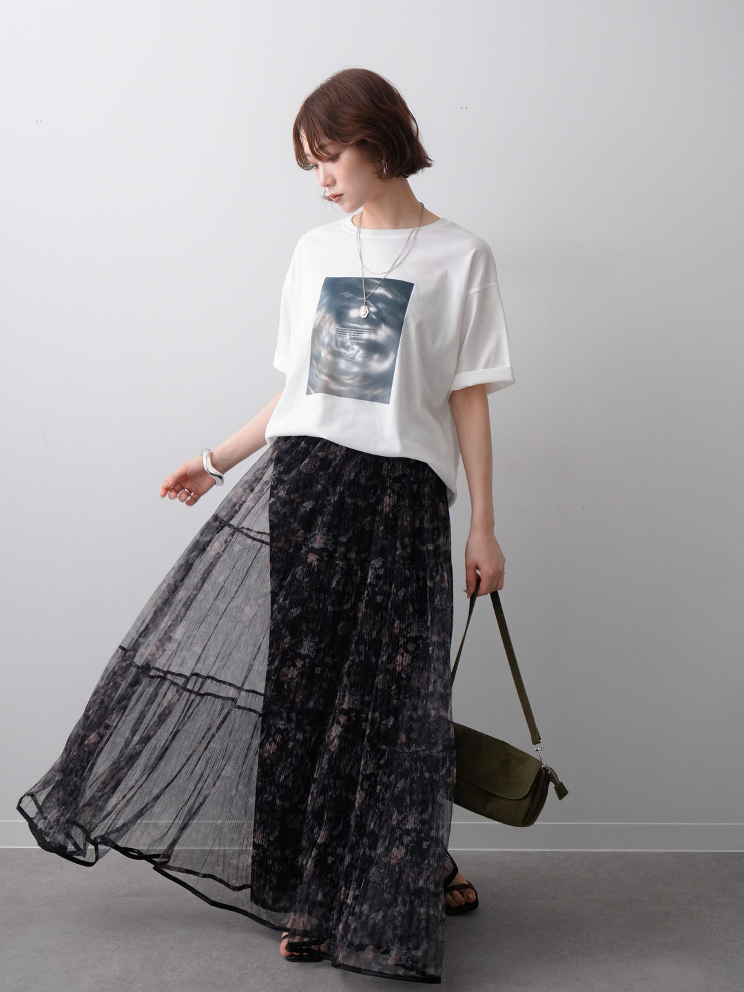 [SET]ニュアンスフォトTEE+フラワーチュールギャザースカート(2set)