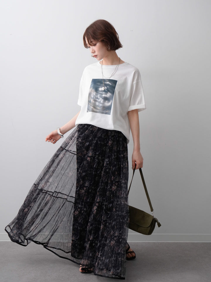 [SET]ニュアンスフォトTEE+フラワーチュールギャザースカート(2set)