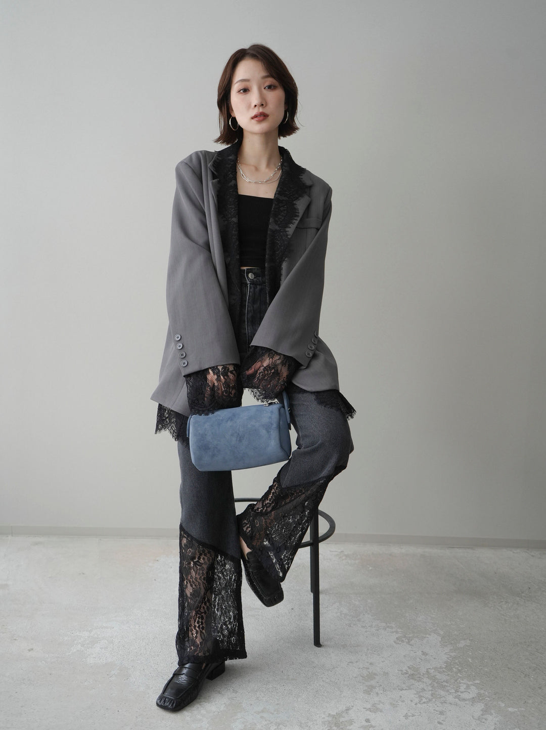 [予約]レースドッキングオーバージャケット/gray