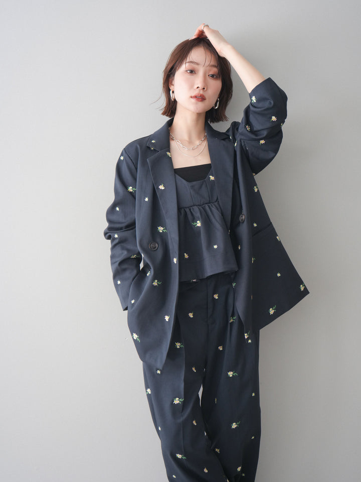 【預購】花卉刺繡修身夾克/海軍藍
