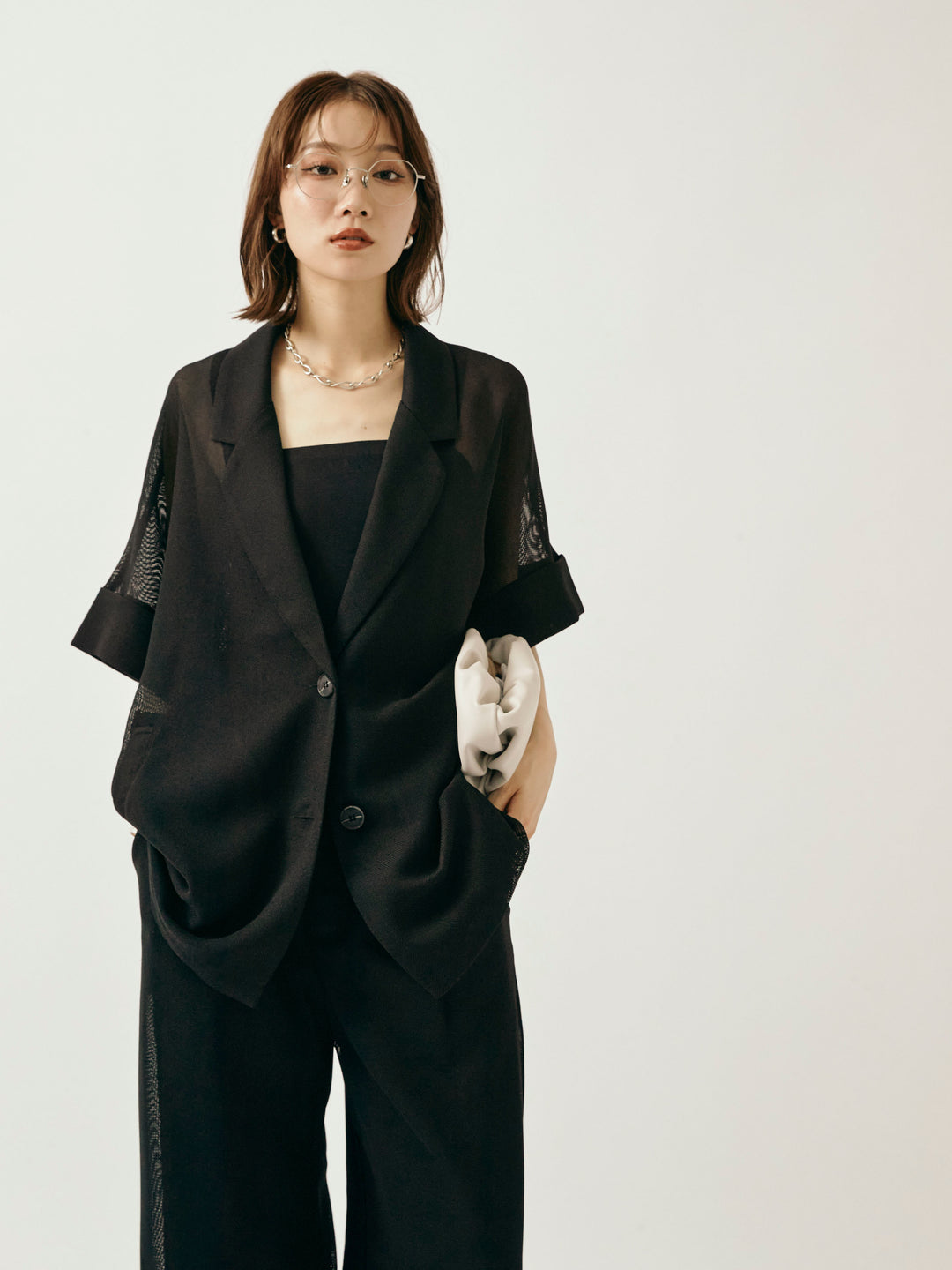 【Allure】[SET]メッシュハーフテーラードジャケット+メッシュハーフテーラードジャケット(2set)