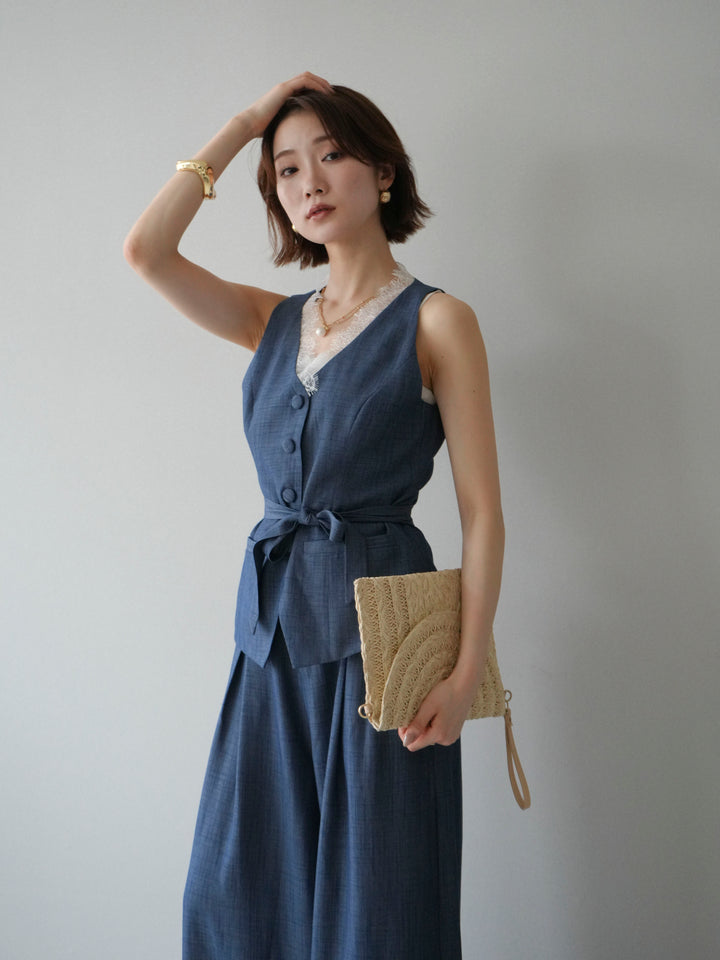 【套裝】蕾絲邊背心和垂褶褲套裝（2 套）