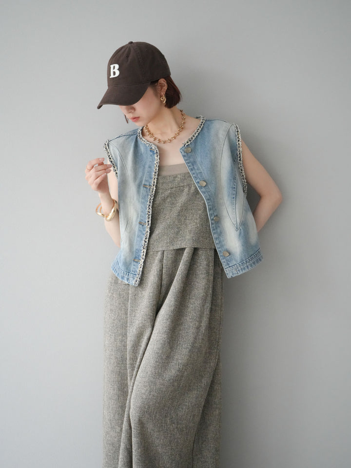 [予約]サマーツイードケープサロペット/ブラウン