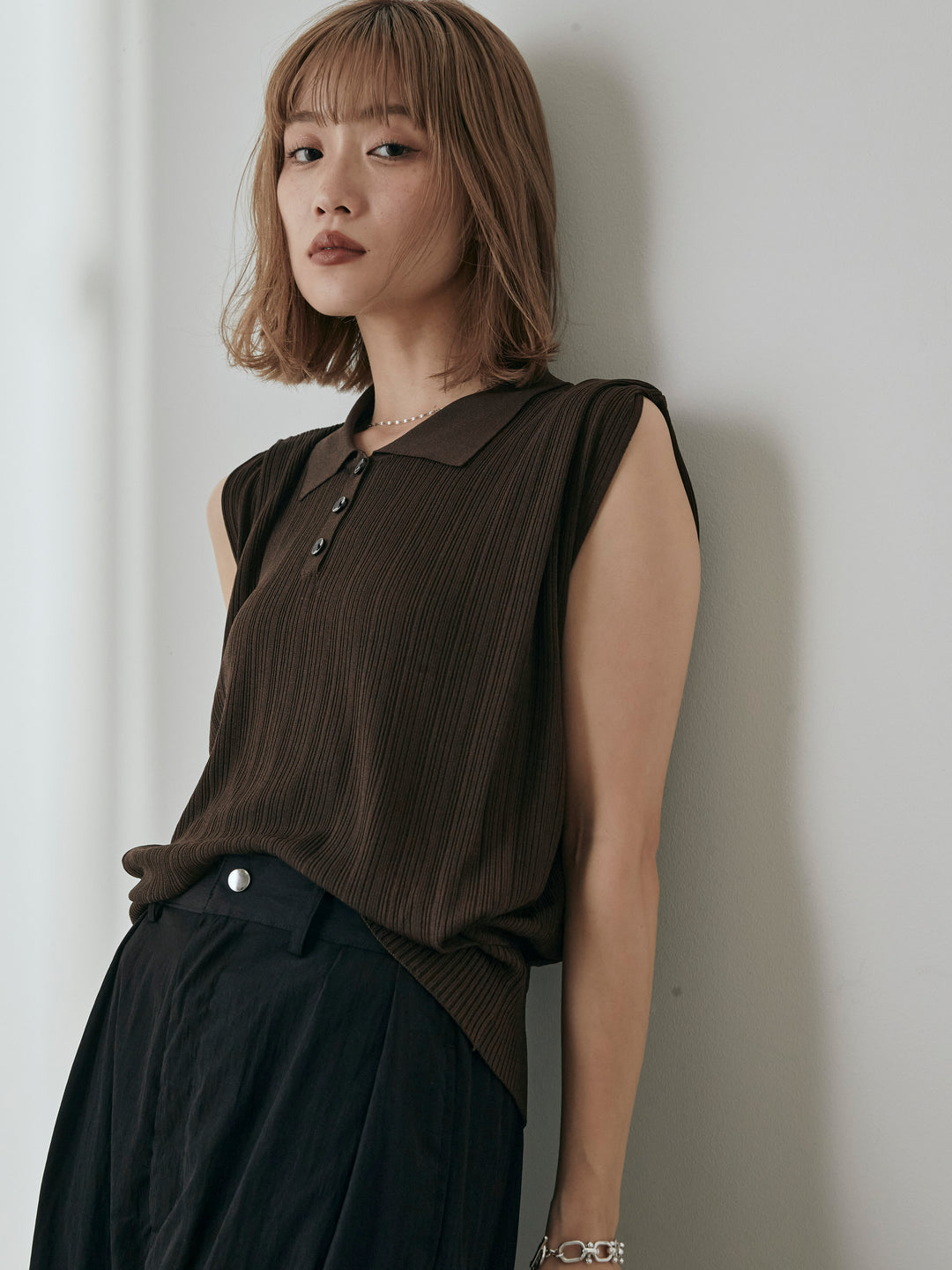 [予約]ランダムリブポロニットベスト/ブラウン