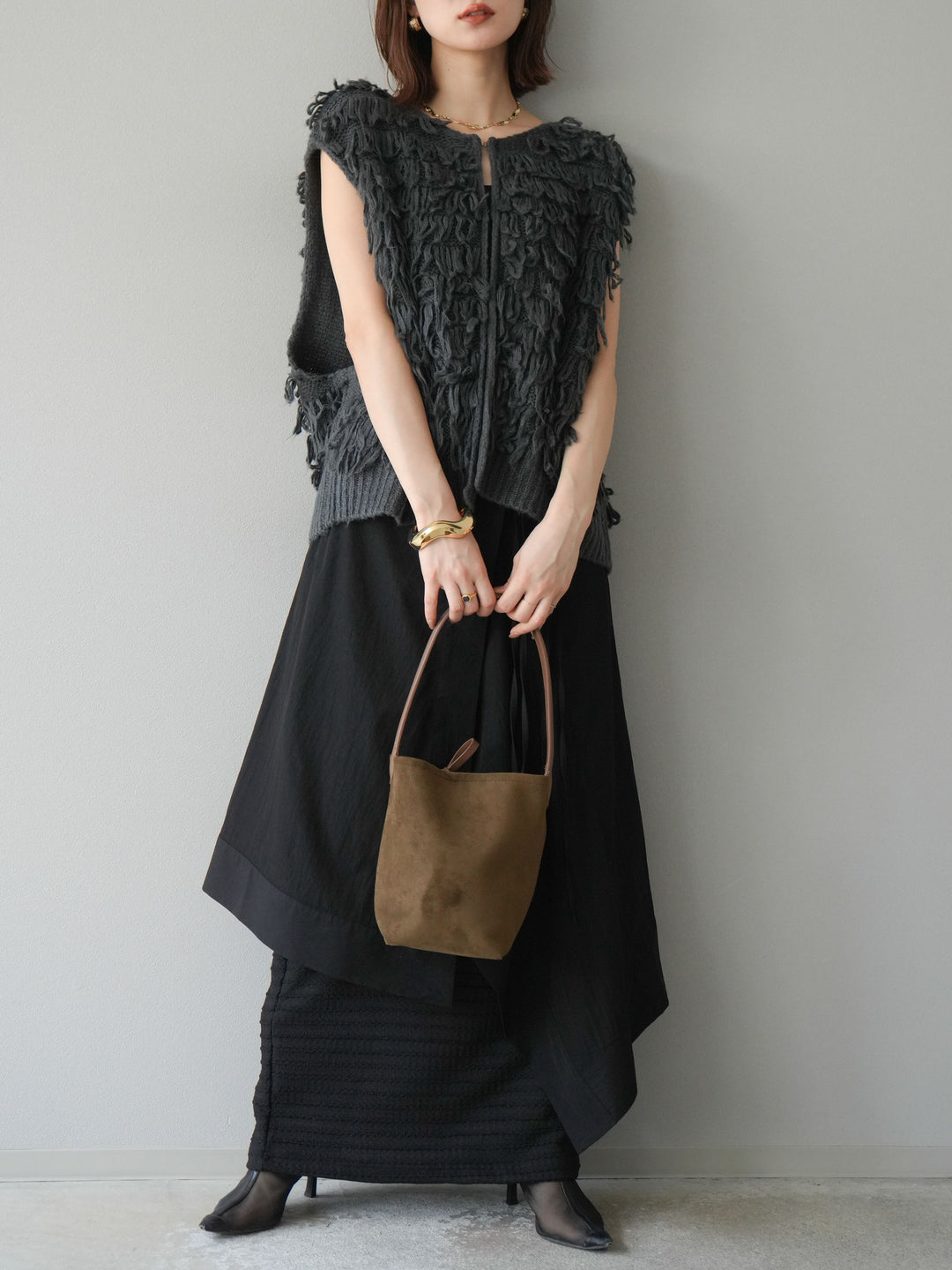 [予約]アシンメトリーレイヤードスカート/ブラック