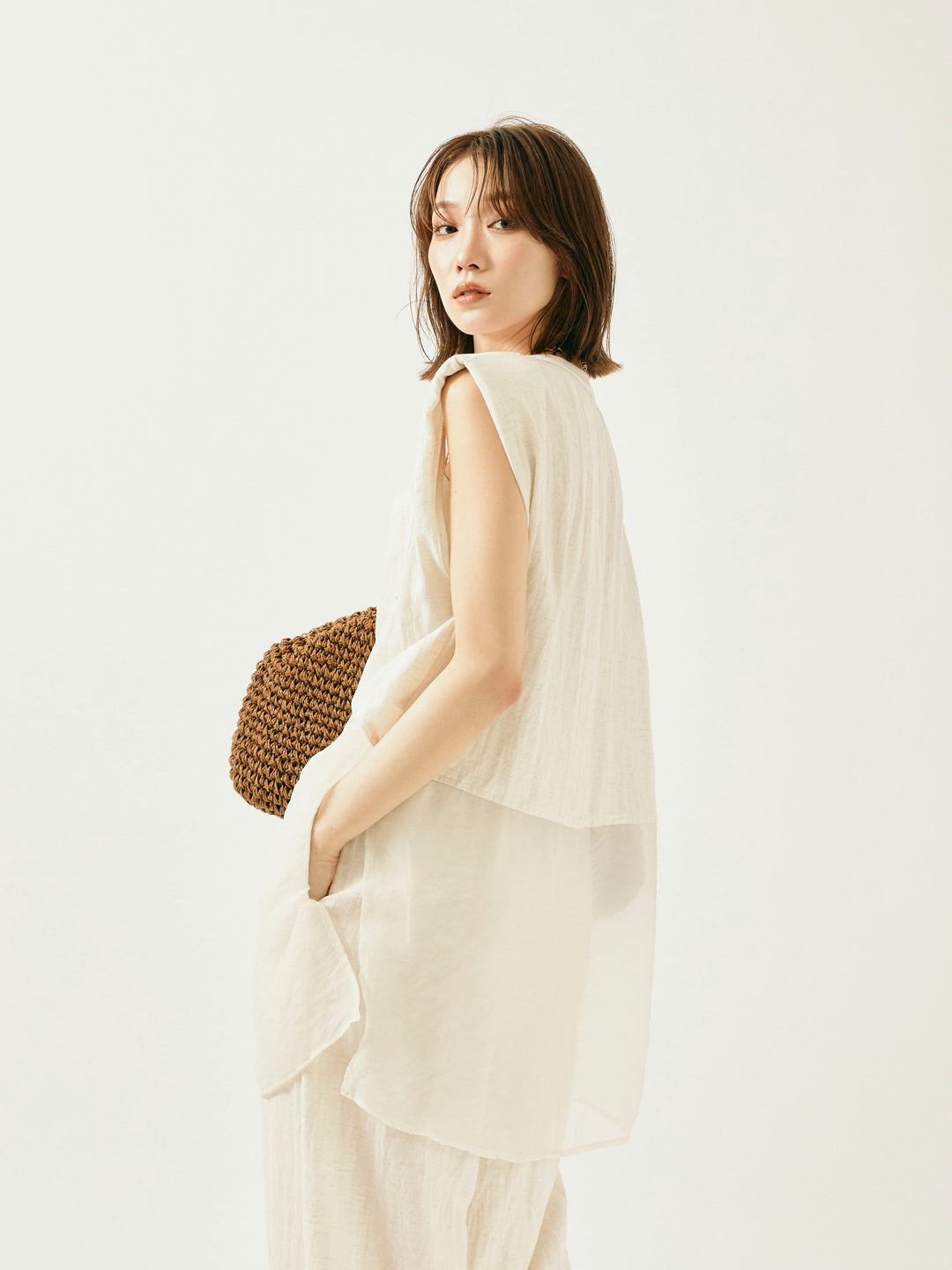 [SET]オーガンジーヘムブラウス＆ワイドパンツSET UP(2set)