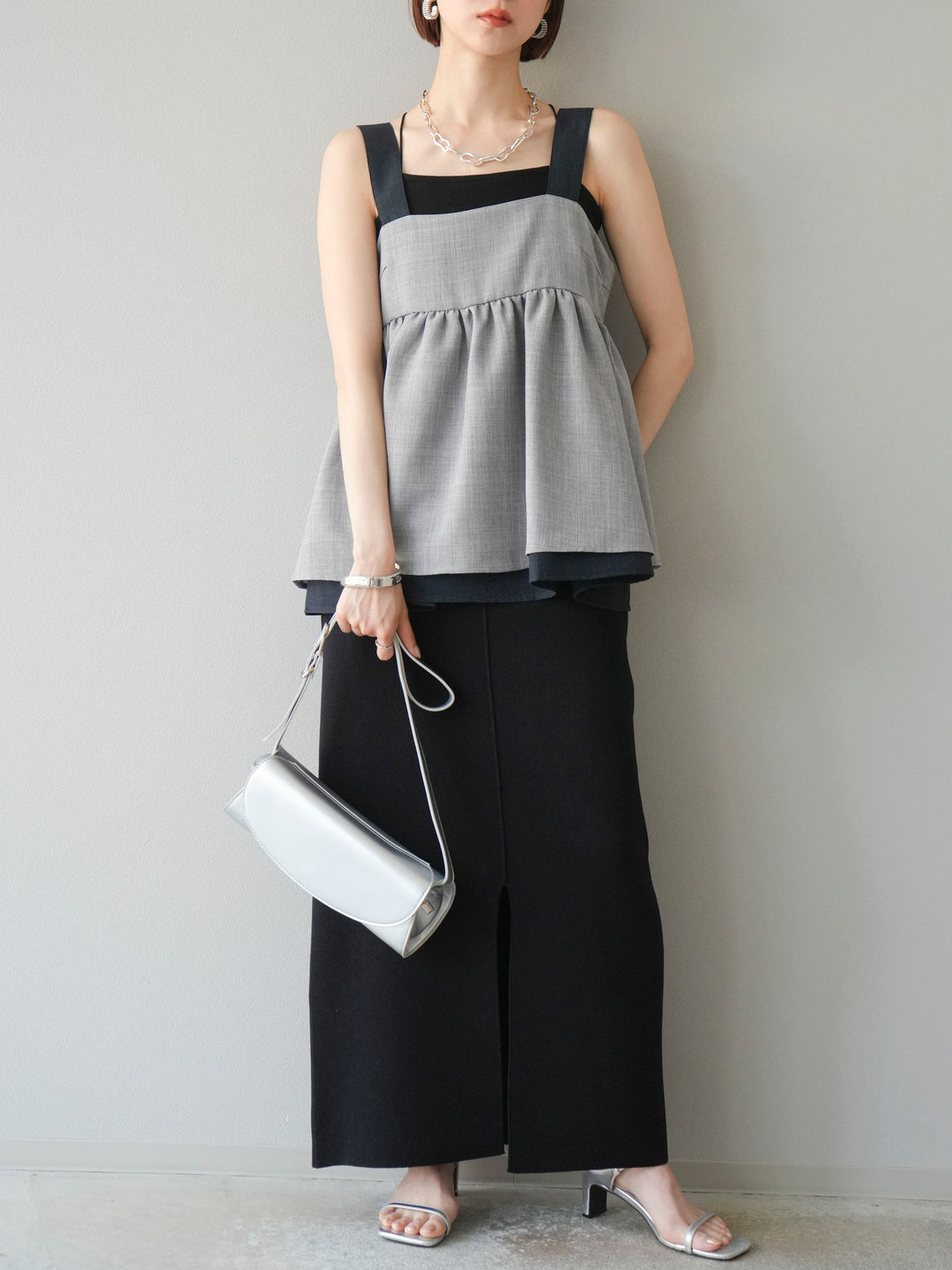 [予約]レーヨンポリIラインニットスカート/ブラック