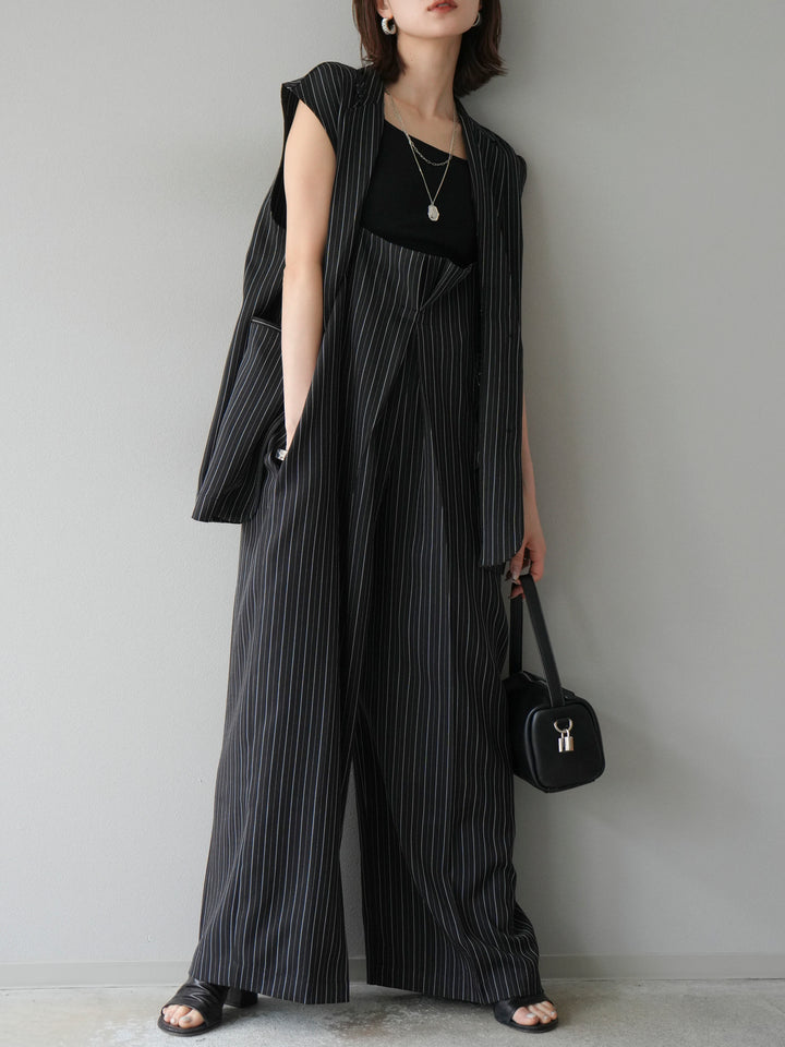 [SET]ヘリンボーンストライプジレ+ヘリンボーンストライプサロペット(2set)