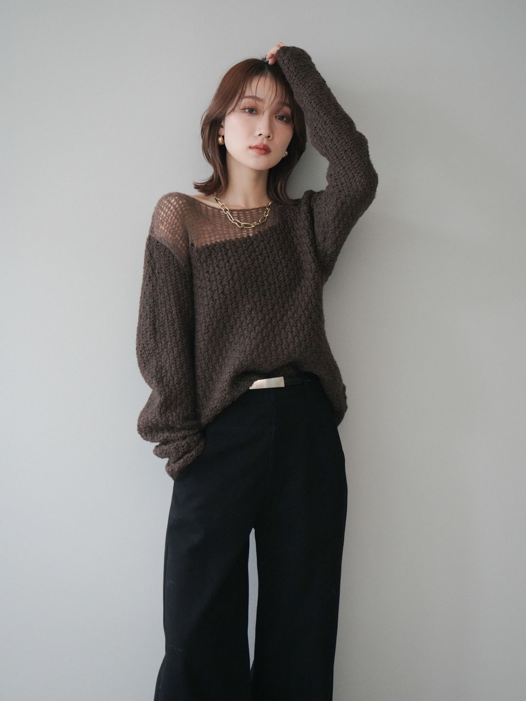 [予約]ダメージデザインニットプルオーバー/brown