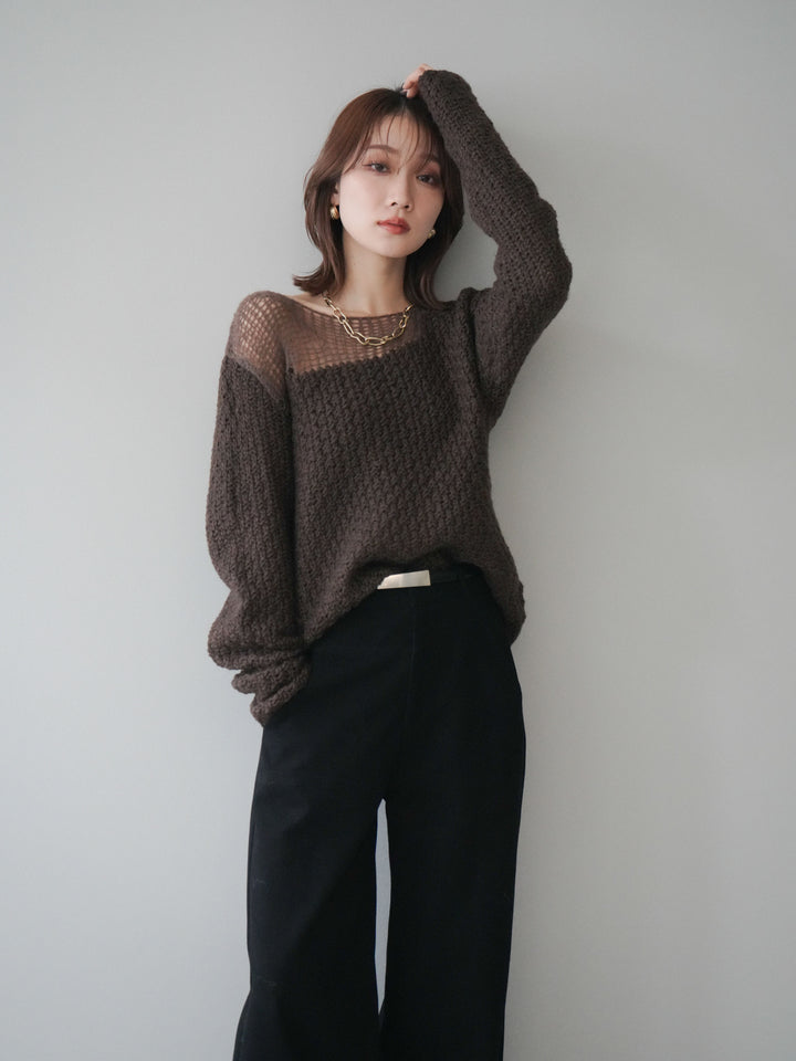 [予約]ダメージデザインニットプルオーバー/brown