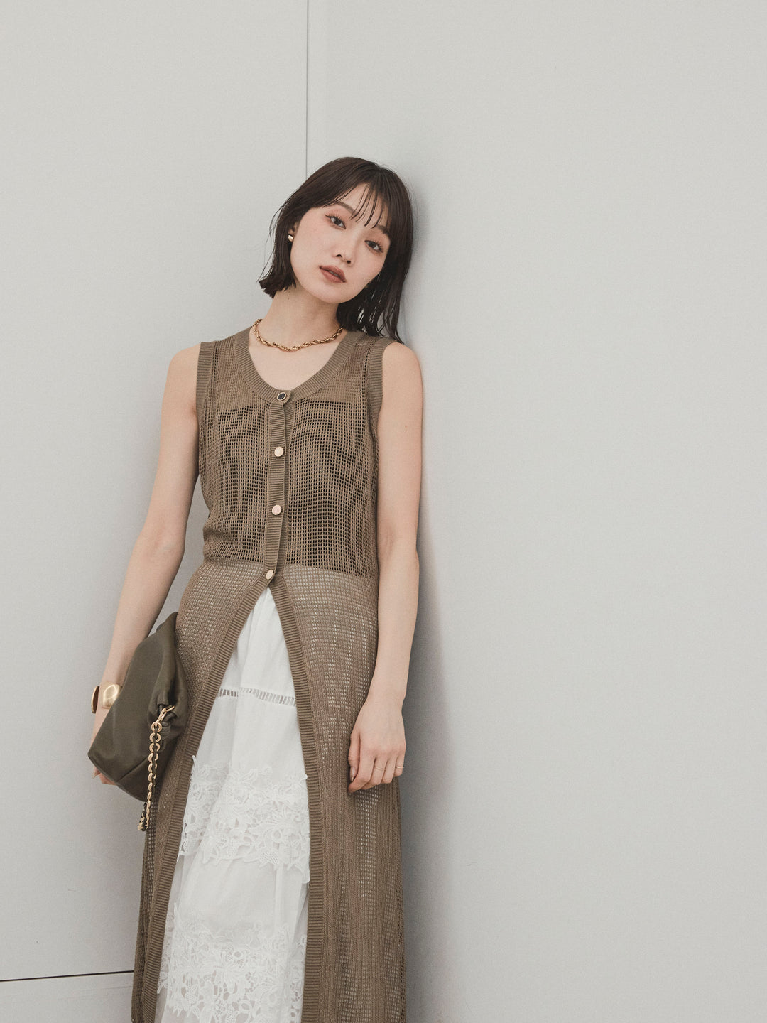 [SET]アソートボタンニットロングジレ+スカラップレースロングスカート(2set)