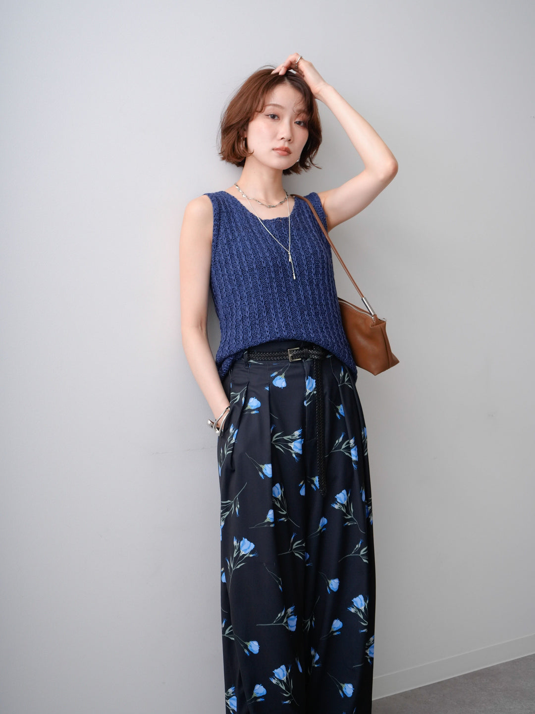 [予約]メランジケーブルニットタンクトップ/navy