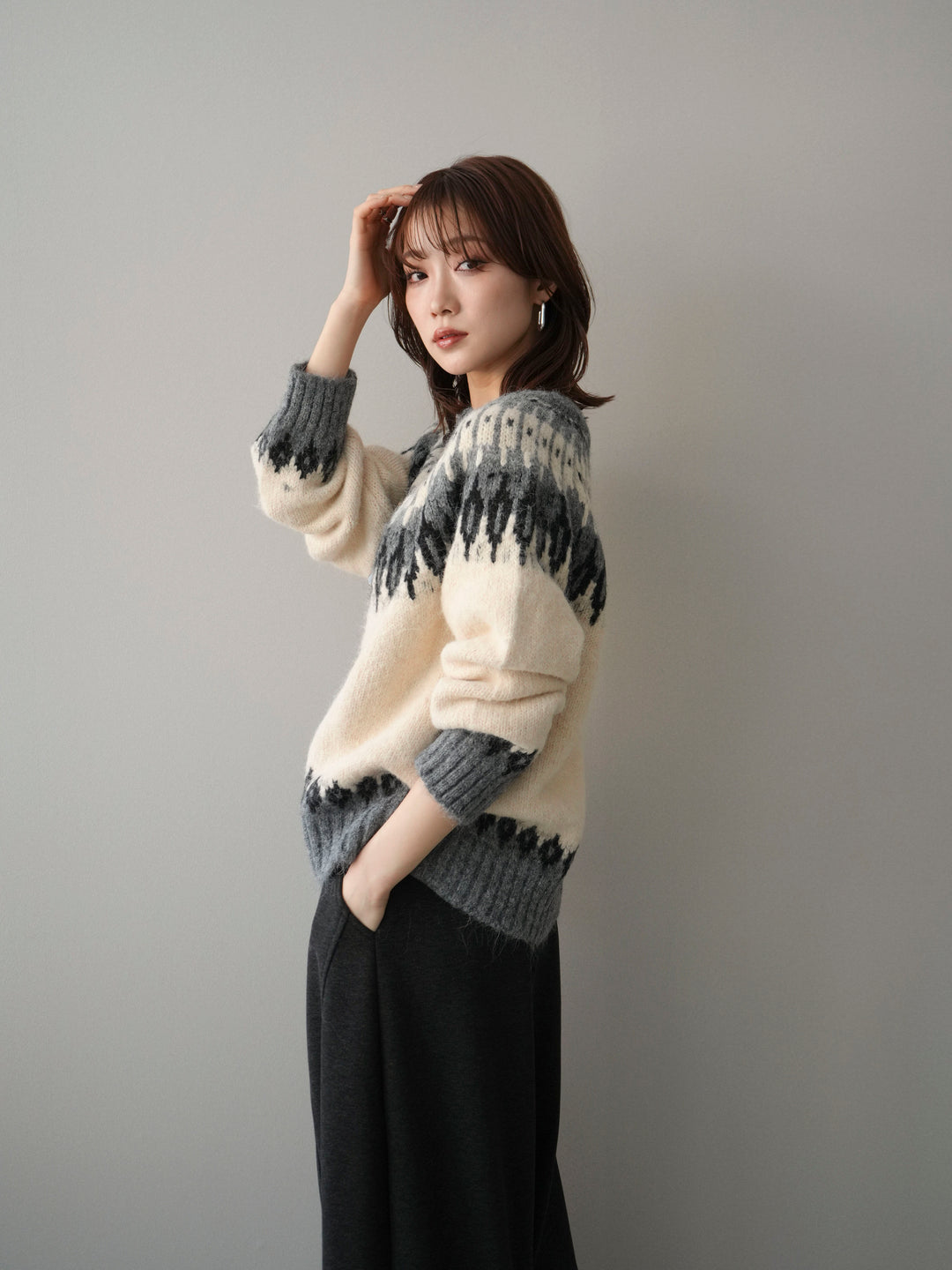 [SET]トグルボタン求心柄ニットカーディガン+選べるアクセセット(2set)