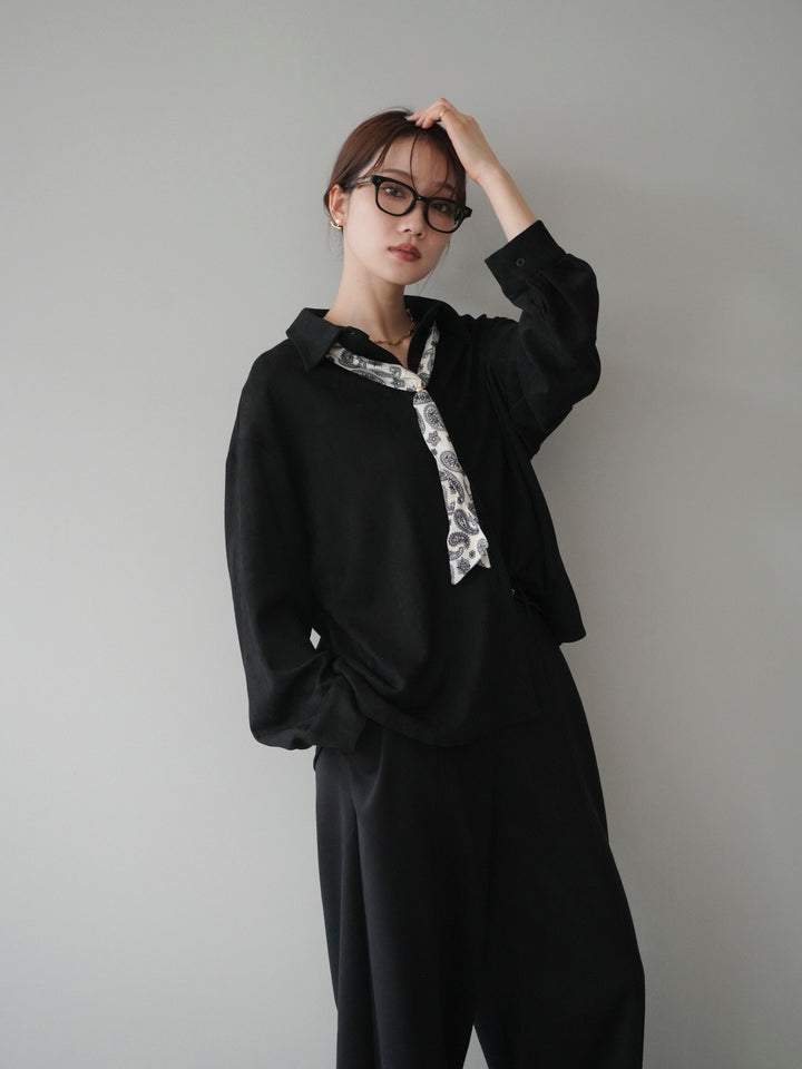 [予約]スカーフ付きスエードシャツ/black