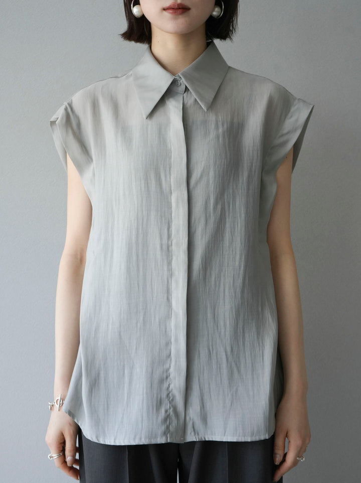 [Pre-order] Tuck shoulder sheer sleeveless shirt/gray