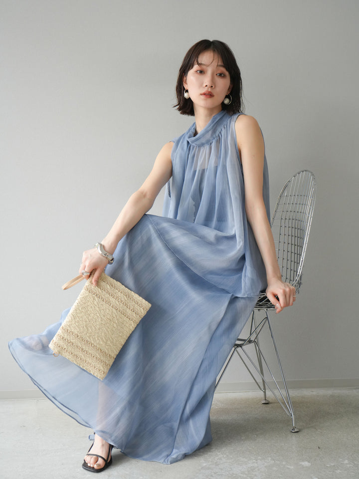 [SET]ニュアンスシアーホルターネックブラウス+ニュアンスシアーフレアスカート(2set)