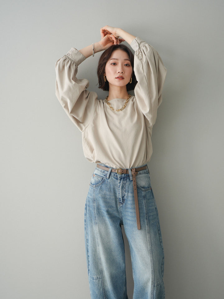 [予約]2WAYピーチスキンボリュームスリーブブラウス/greige