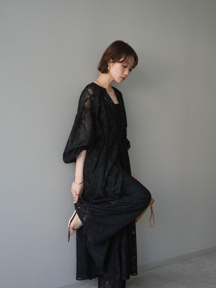 [SET]シアーレースロングガウン+シアーレースイージーパンツ(2set)