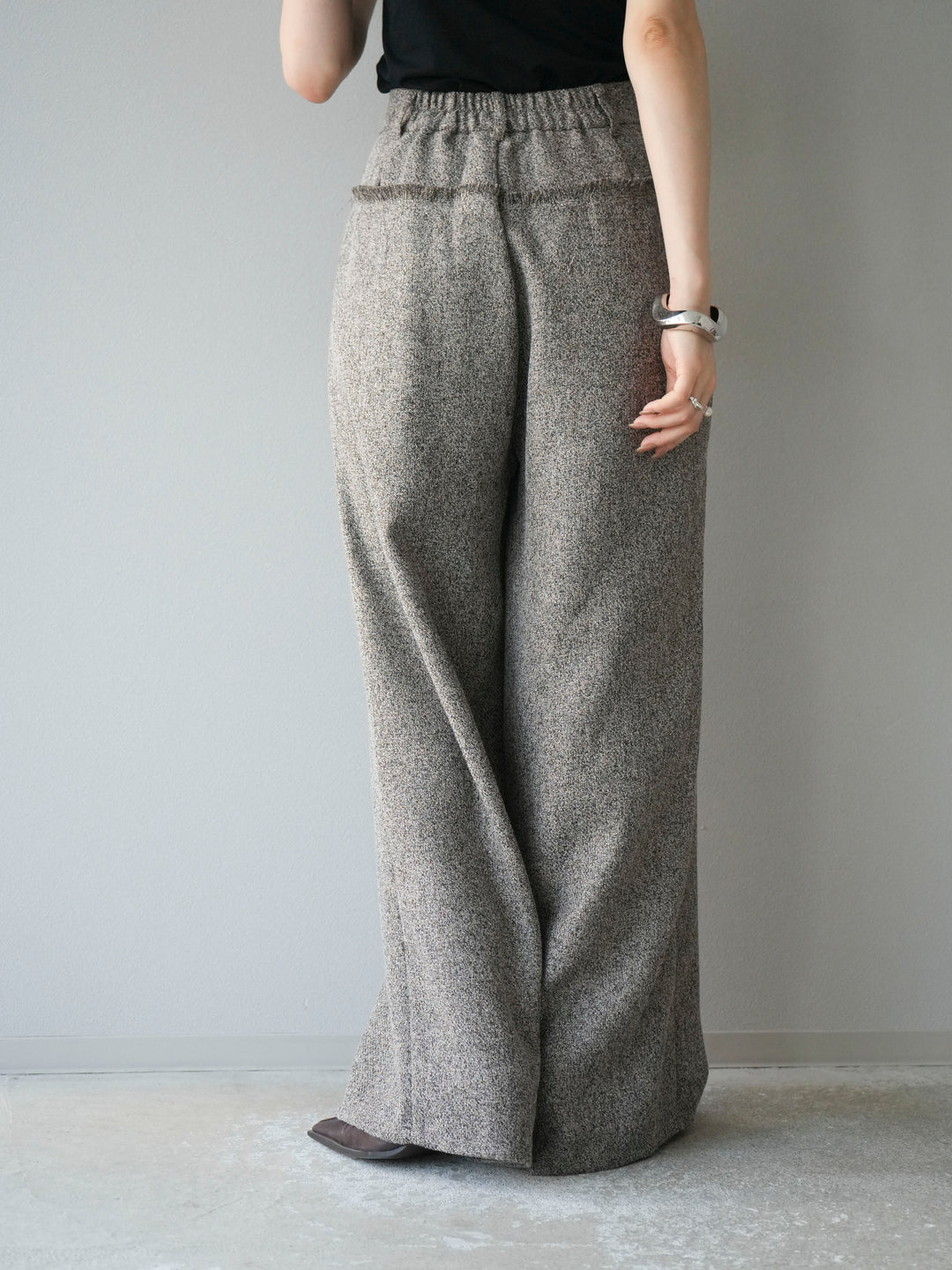 [予約]ウエストフリンジツイードワイドパンツ/ブラウン