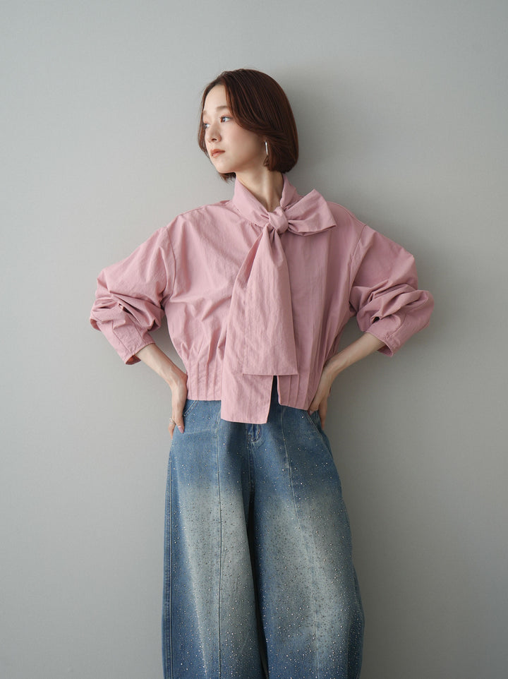 [SET]ボウタイ裾プリーツライトジャケット+選べるアクセセット(2set)