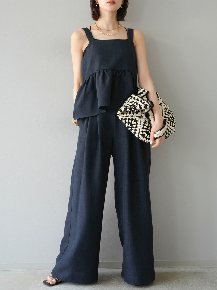 [SET]リネンライクビスチェ+リネンライクイージーワイドパンツ(2set)