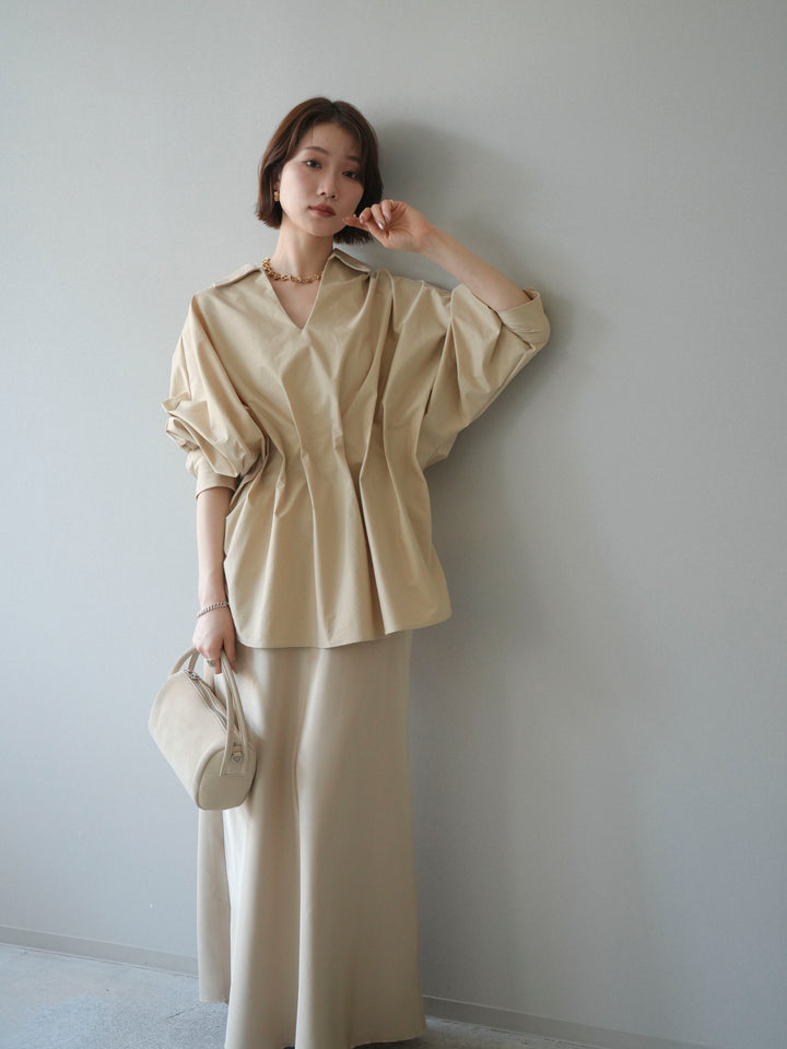 [予約]ウエストギャザースキッパーシャツ/beige