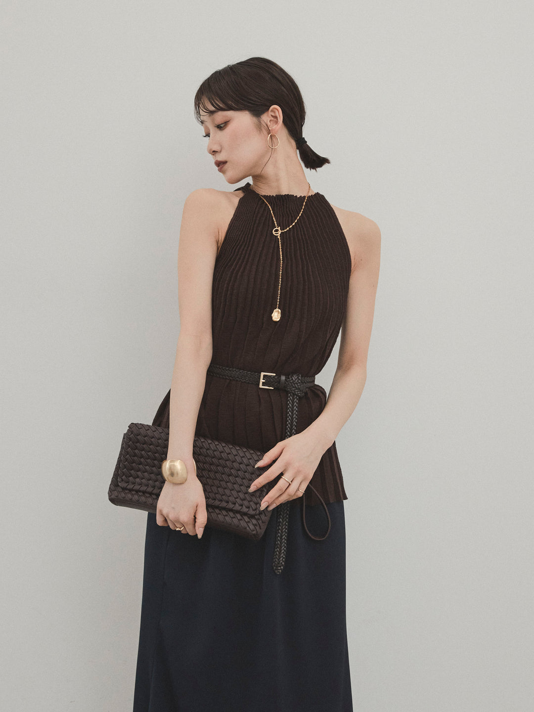 [予約]プリーツニットキャミソール/ブラウン