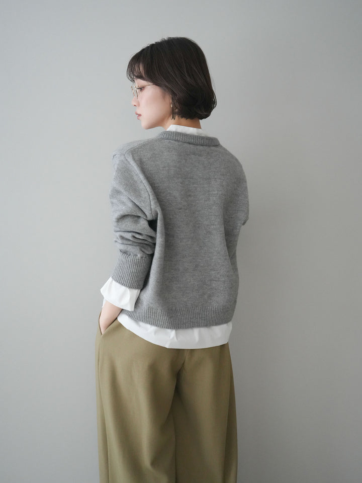 【預購】梭織布料對接針織開襟衫/淺灰色